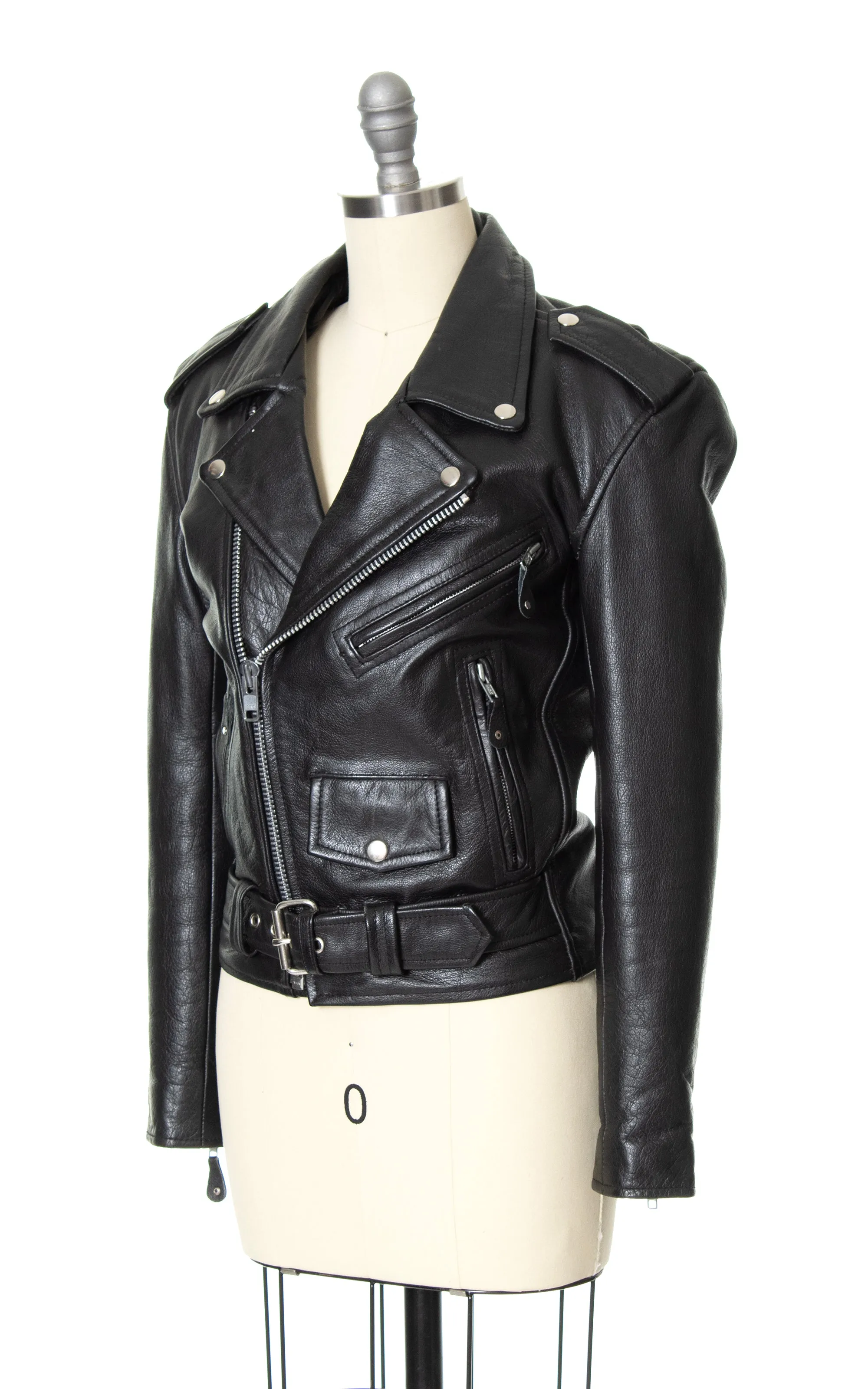 1980s Black Leather Moto Jacket | x-small/small
