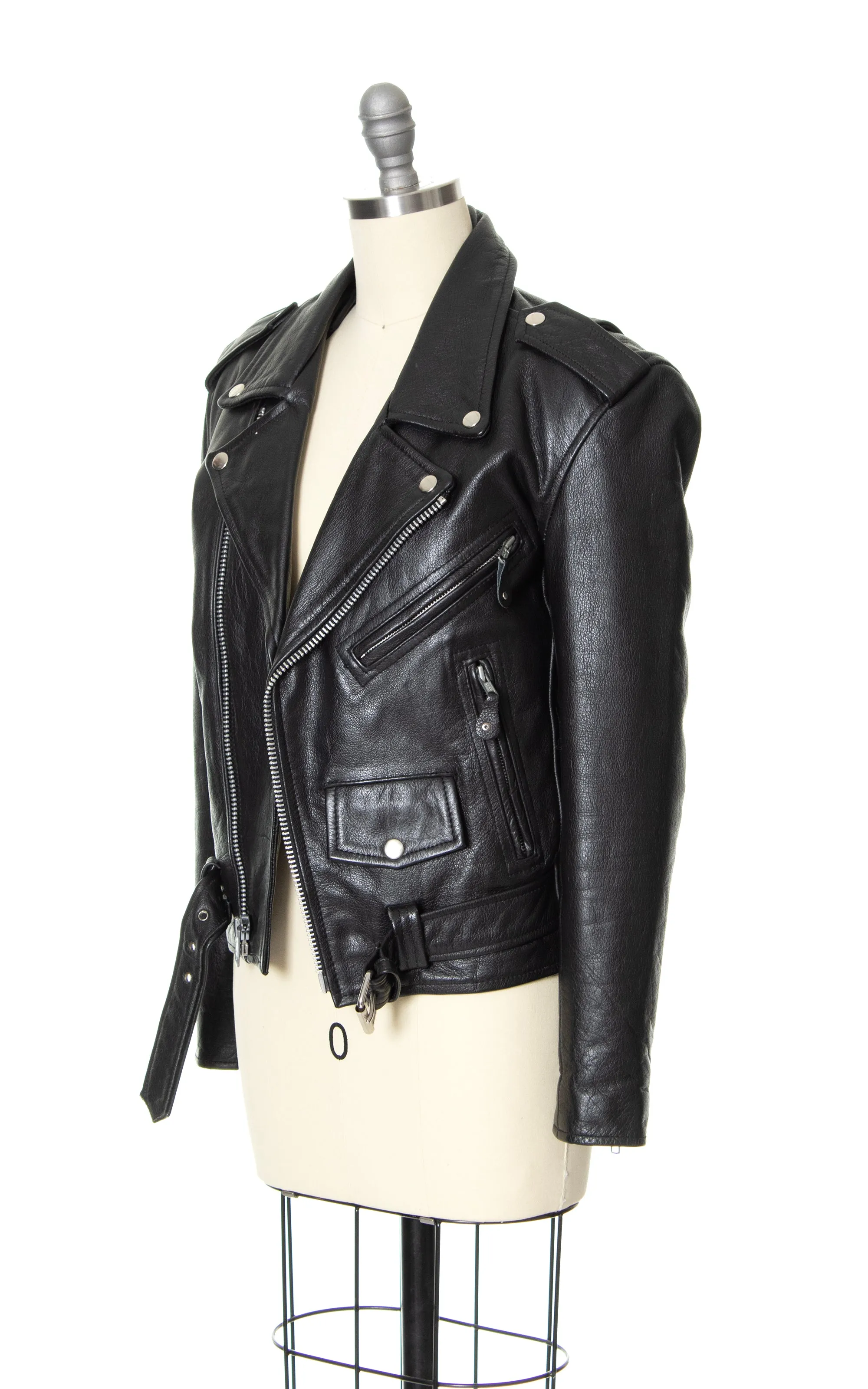 1980s Black Leather Moto Jacket | x-small/small
