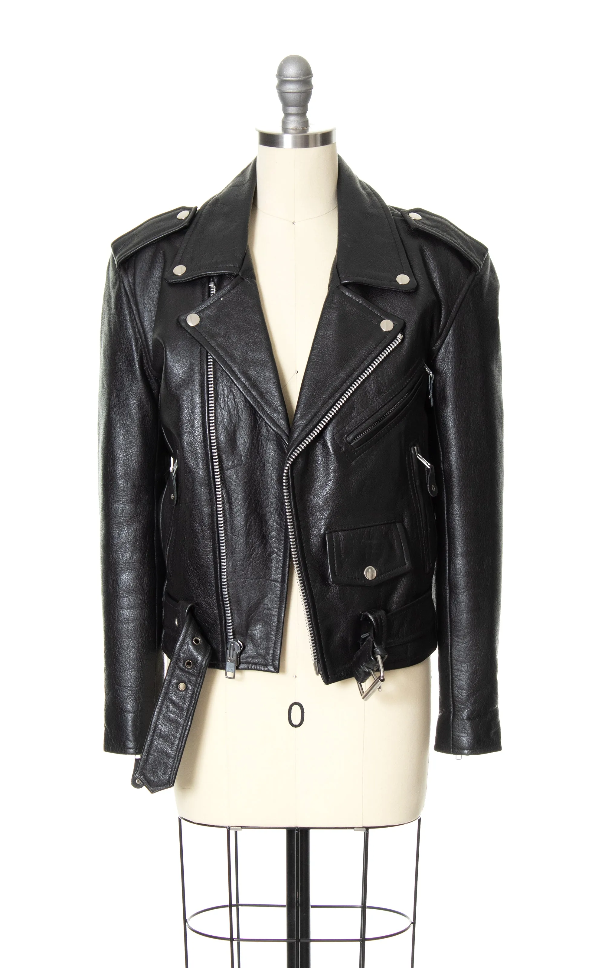 1980s Black Leather Moto Jacket | x-small/small