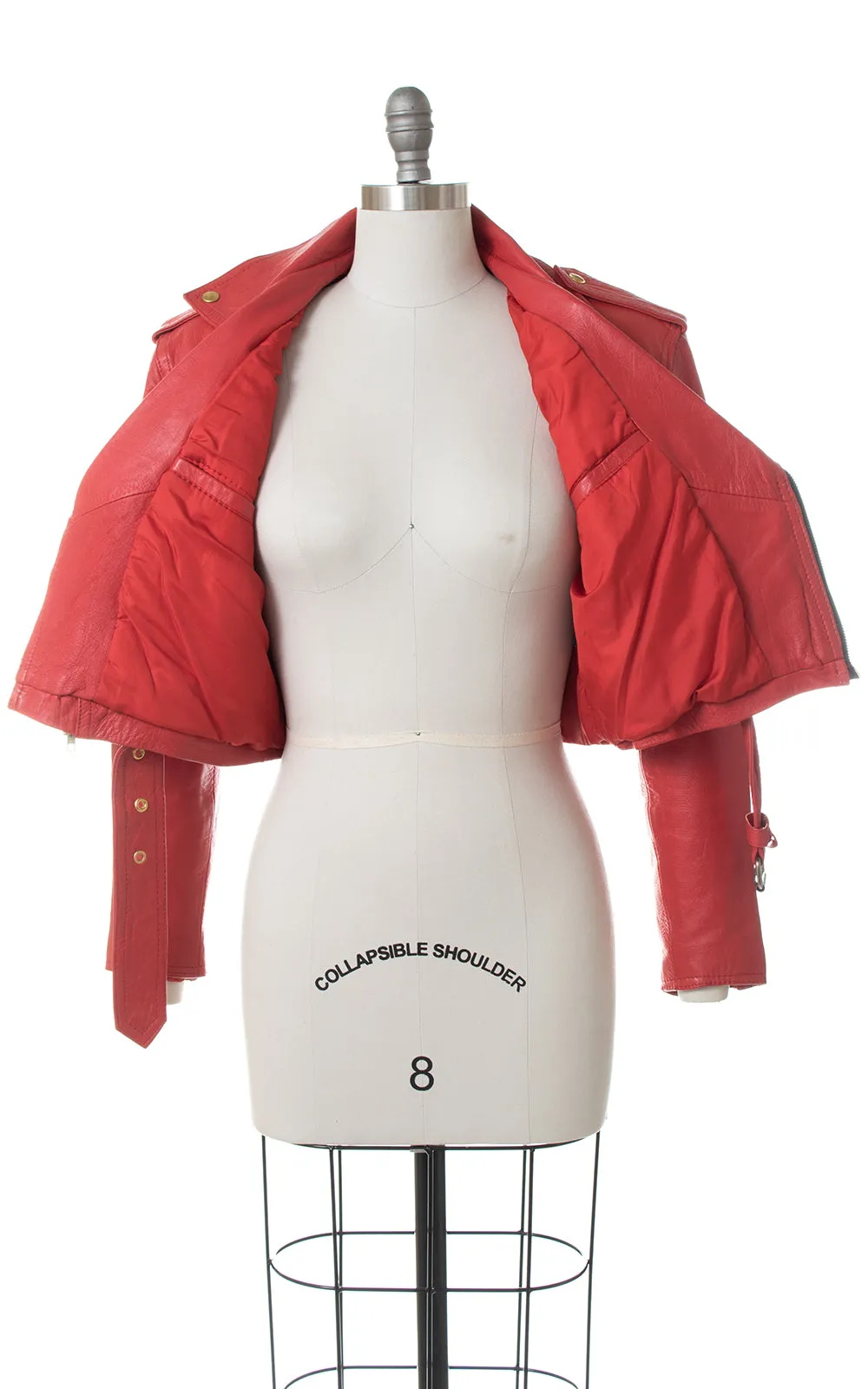 1980s Red Leather Cropped Motorcycle Jacket | small/medium
