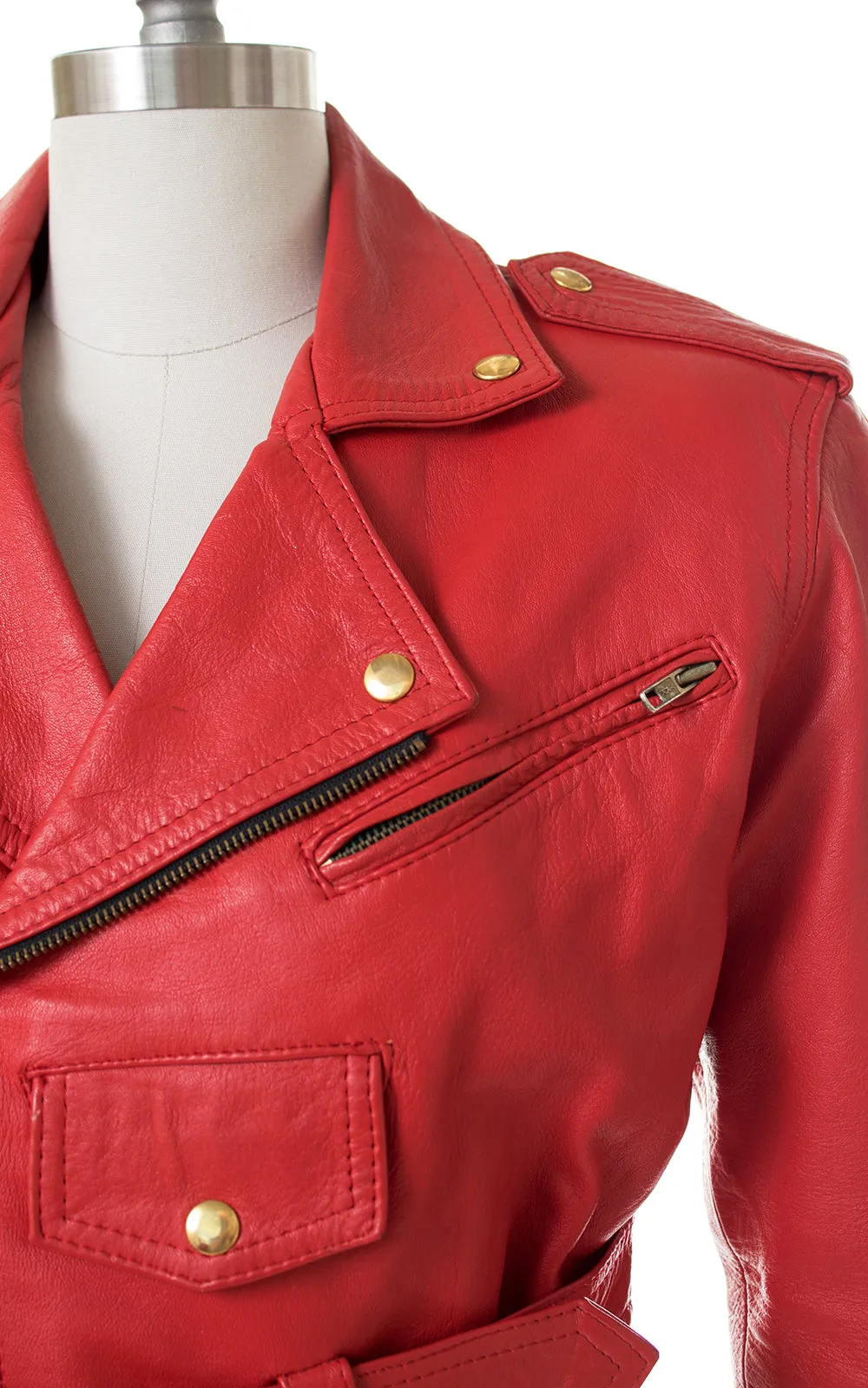 1980s Red Leather Cropped Motorcycle Jacket | small/medium