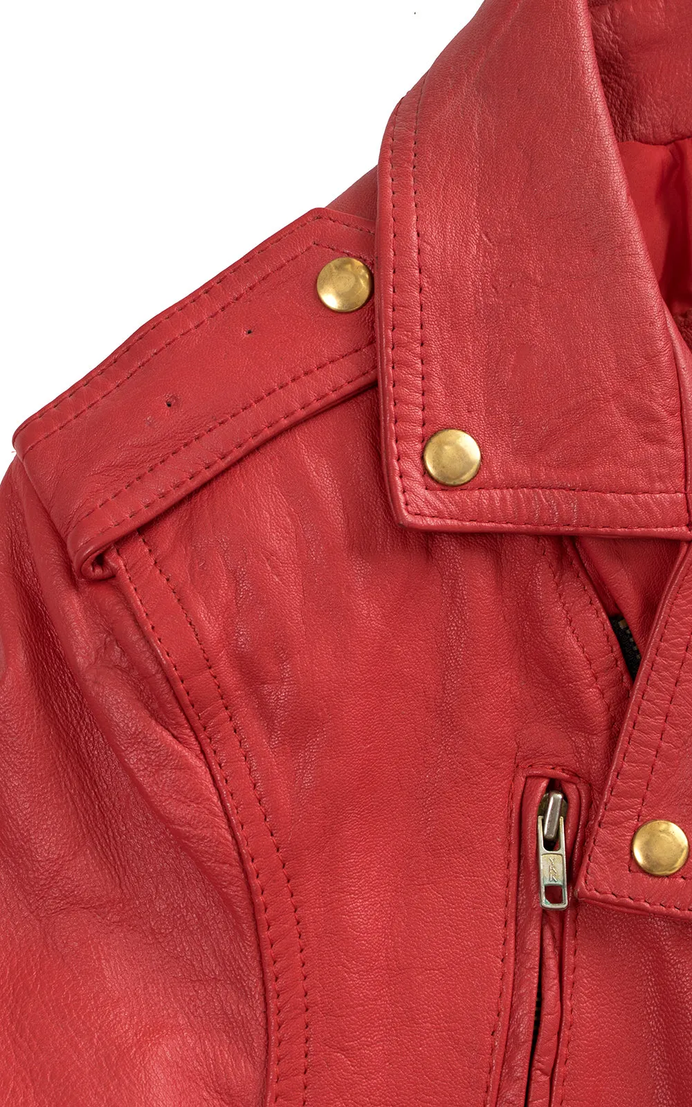 1980s Red Leather Cropped Motorcycle Jacket | small/medium