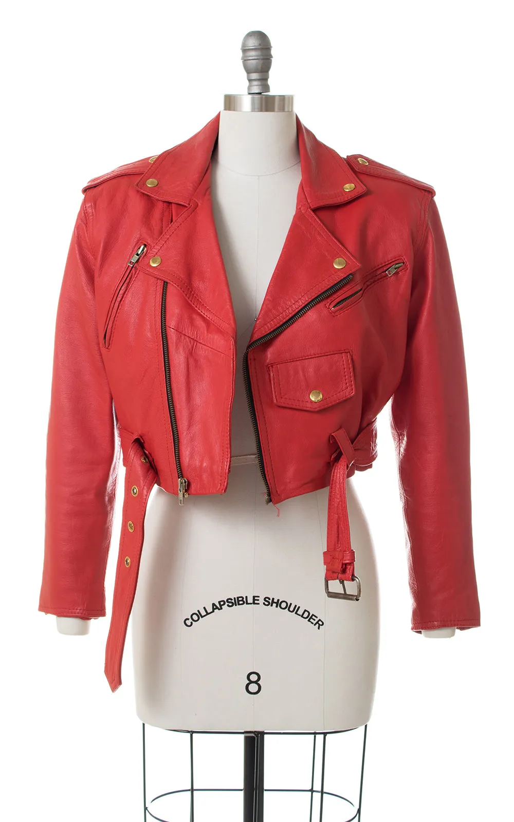 1980s Red Leather Cropped Motorcycle Jacket | small/medium