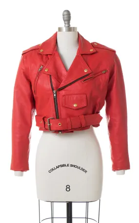 1980s Red Leather Cropped Motorcycle Jacket | small/medium