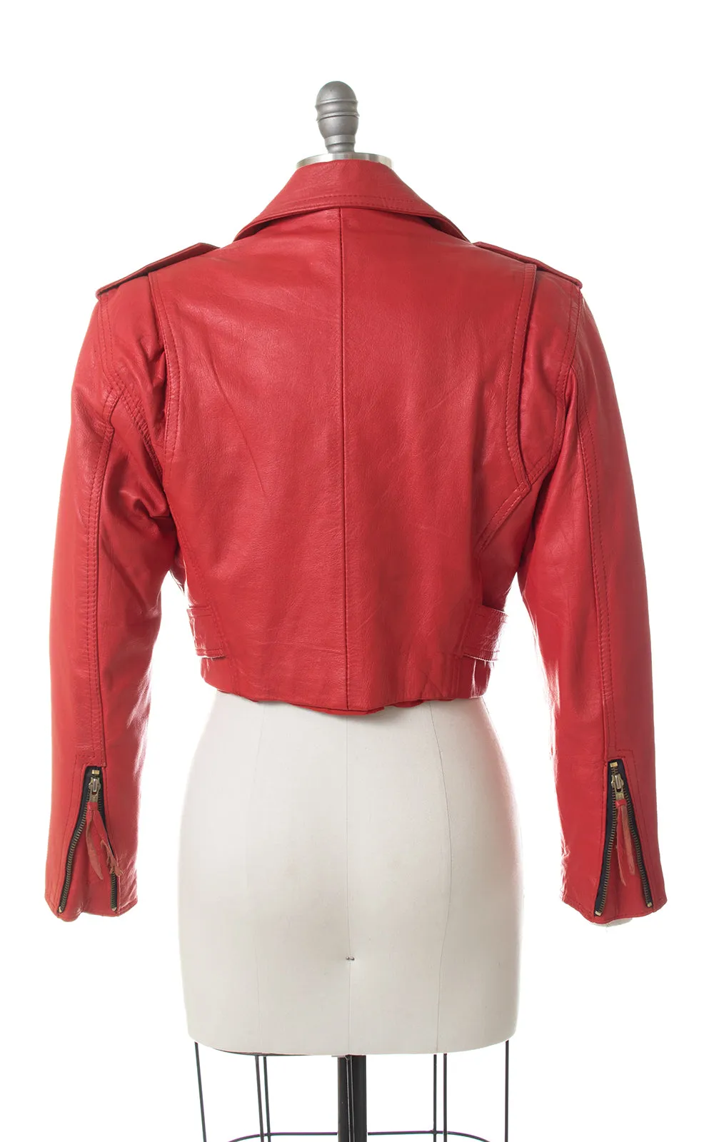 1980s Red Leather Cropped Motorcycle Jacket | small/medium