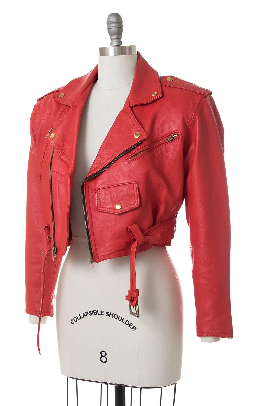 1980s Red Leather Cropped Motorcycle Jacket | small/medium