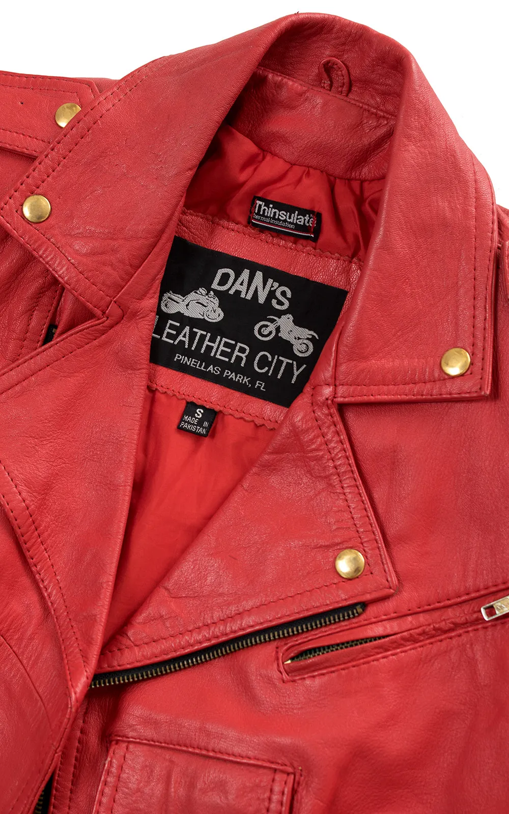 1980s Red Leather Cropped Motorcycle Jacket | small/medium