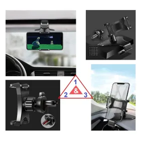 3 in 1 Car GPS Smartphone Holder: Dashboard / Visor Clamp   AC Grid Clip for Sharp Aquos P1 / P1X (2016) - Black