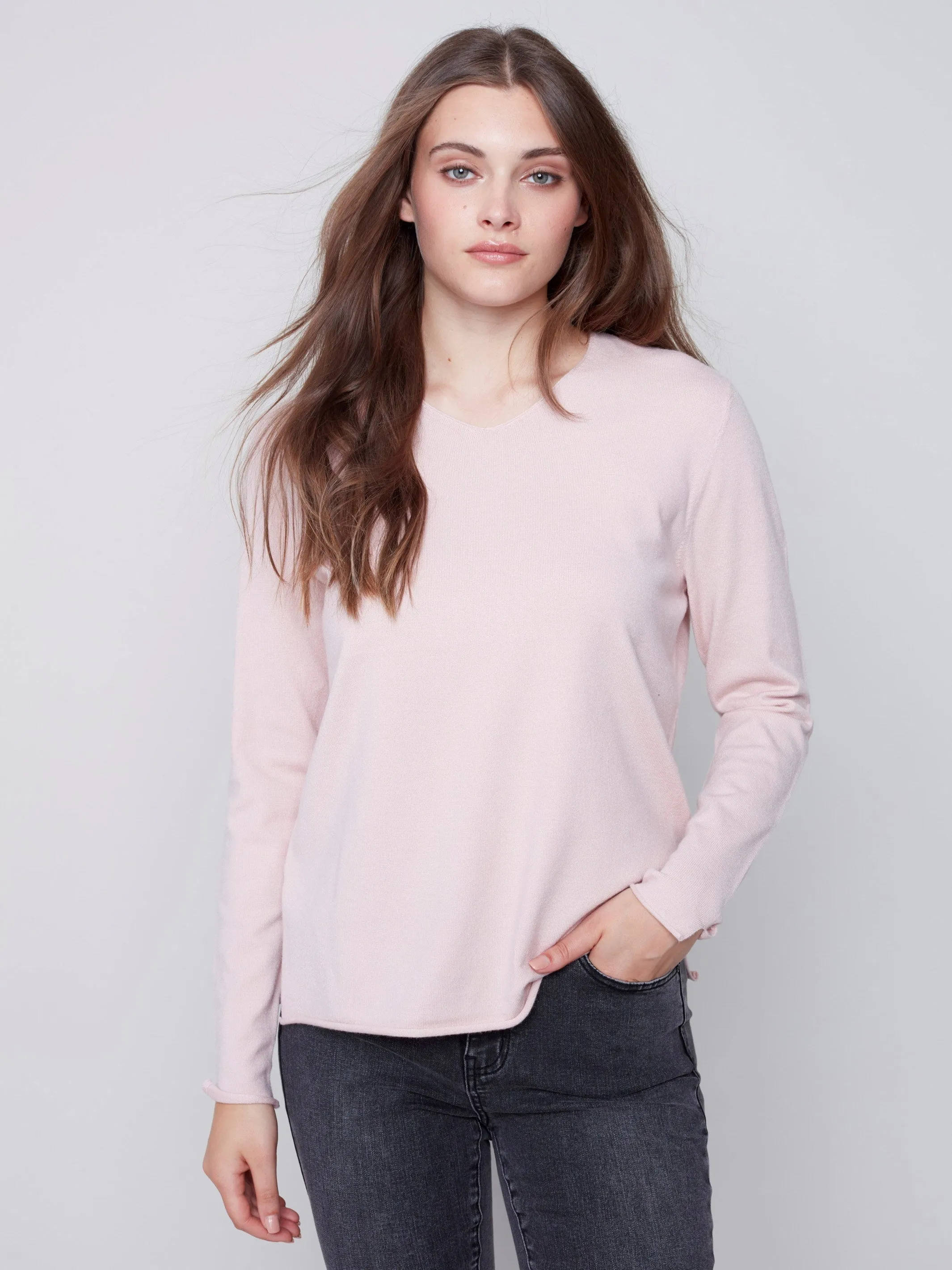 Basic V-Neck Sweater - Powder
