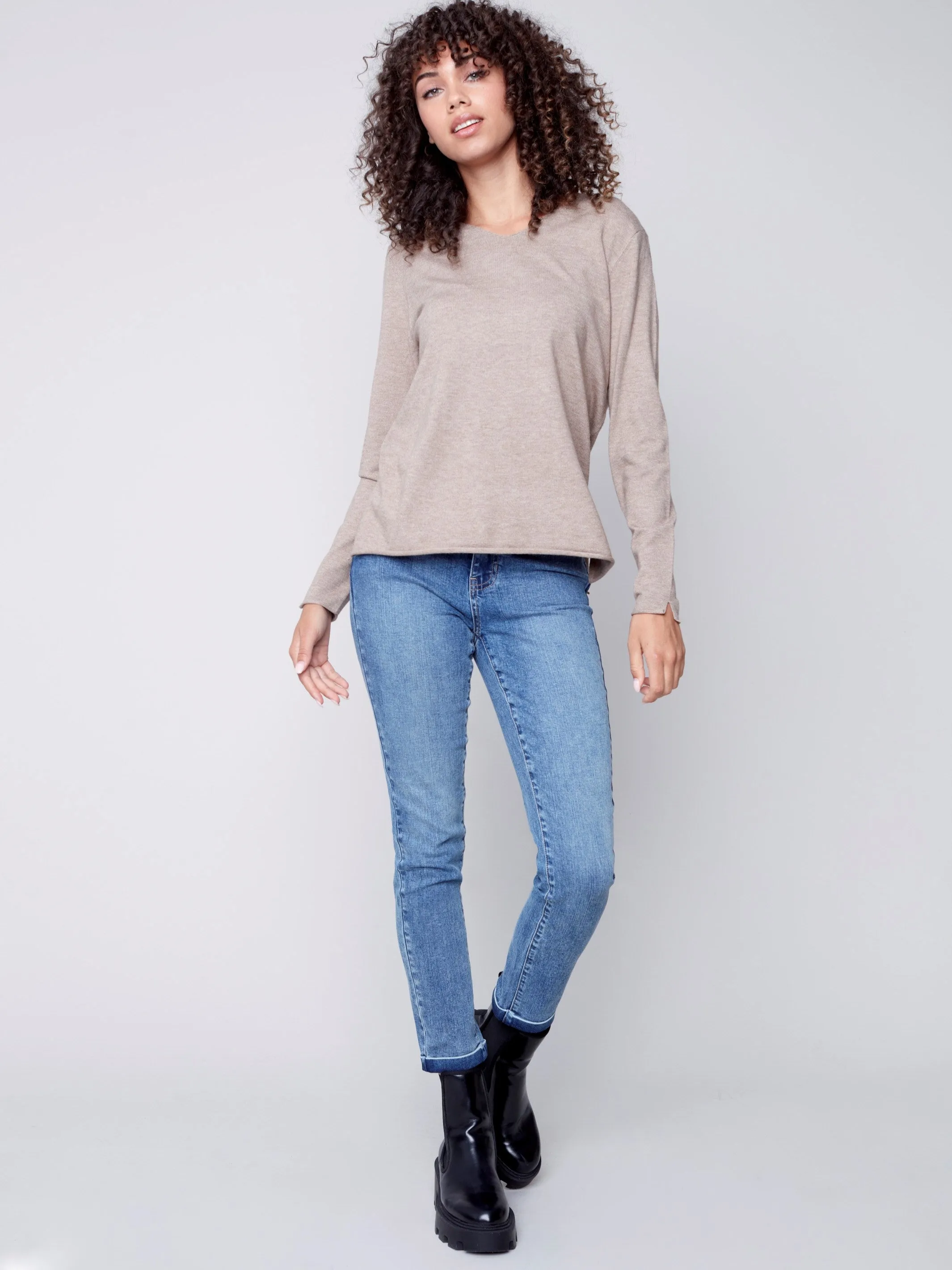 Basic V-Neck Sweater - Truffle