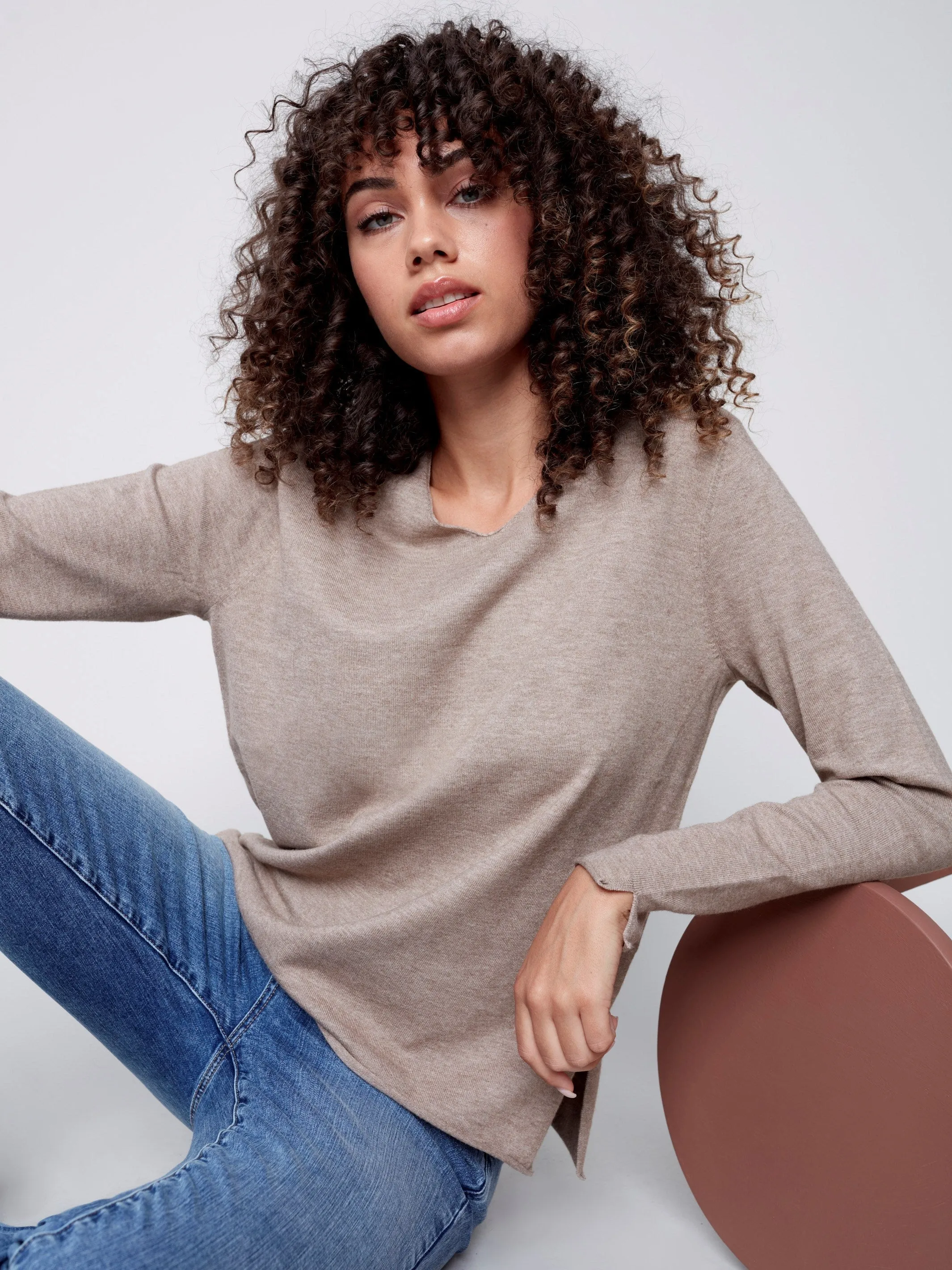 Basic V-Neck Sweater - Truffle