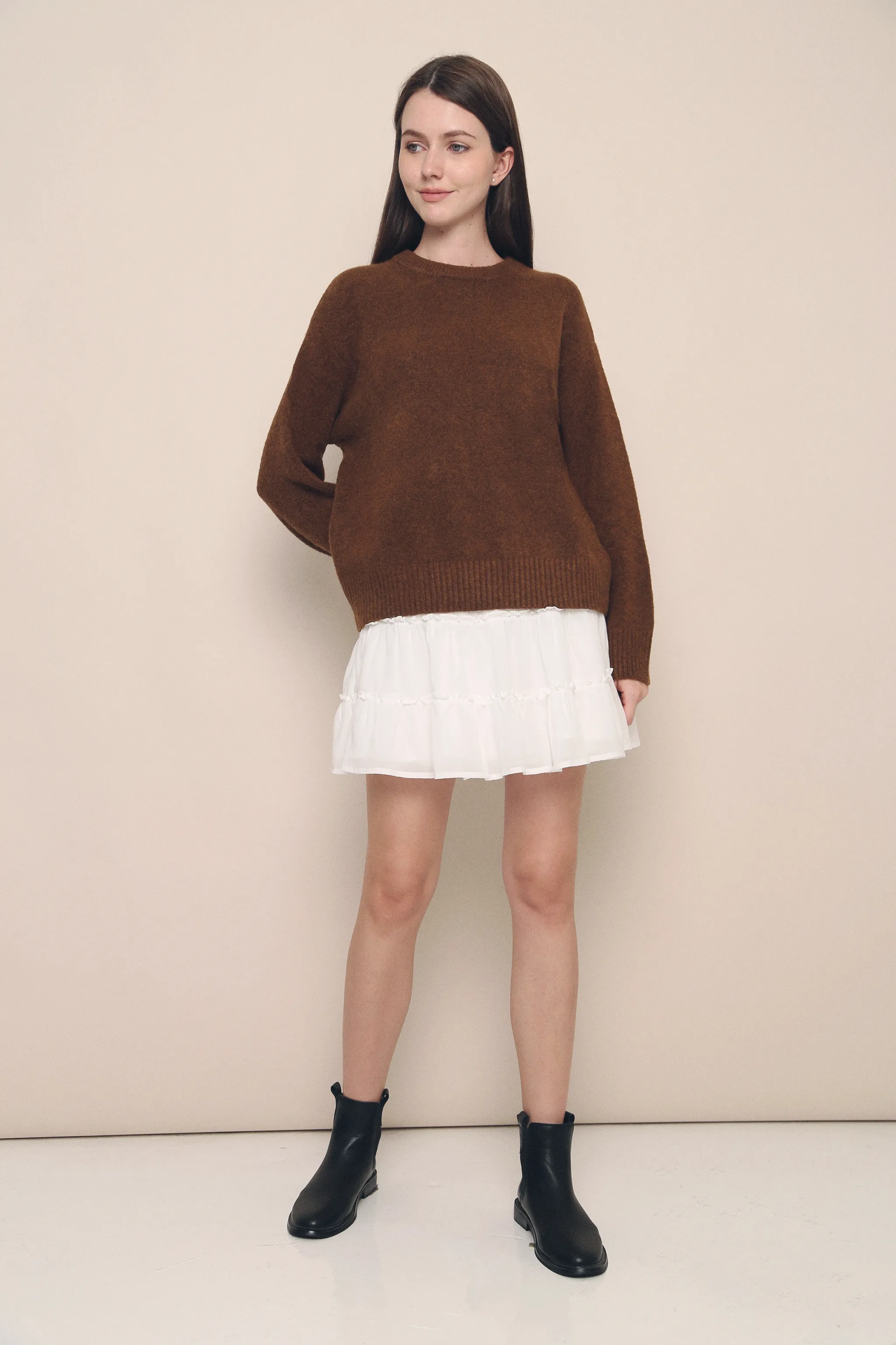Brynn Fuzzy Knit Sweater Caramel