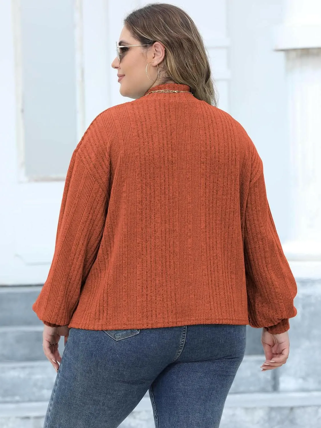 Cozy plus size ribbed mock neck top
