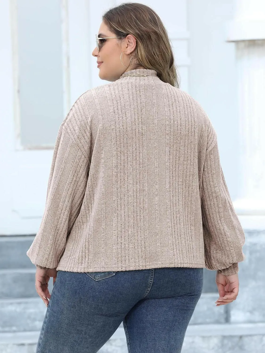 Cozy plus size ribbed mock neck top