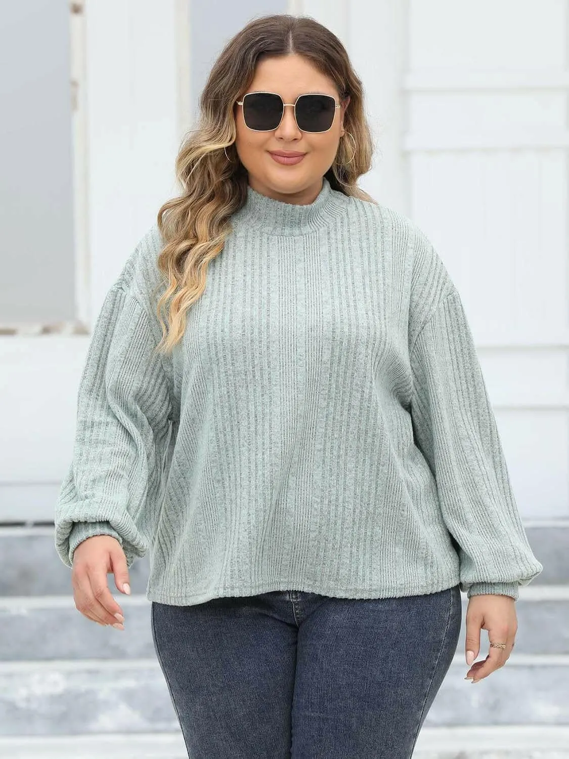 Cozy plus size ribbed mock neck top