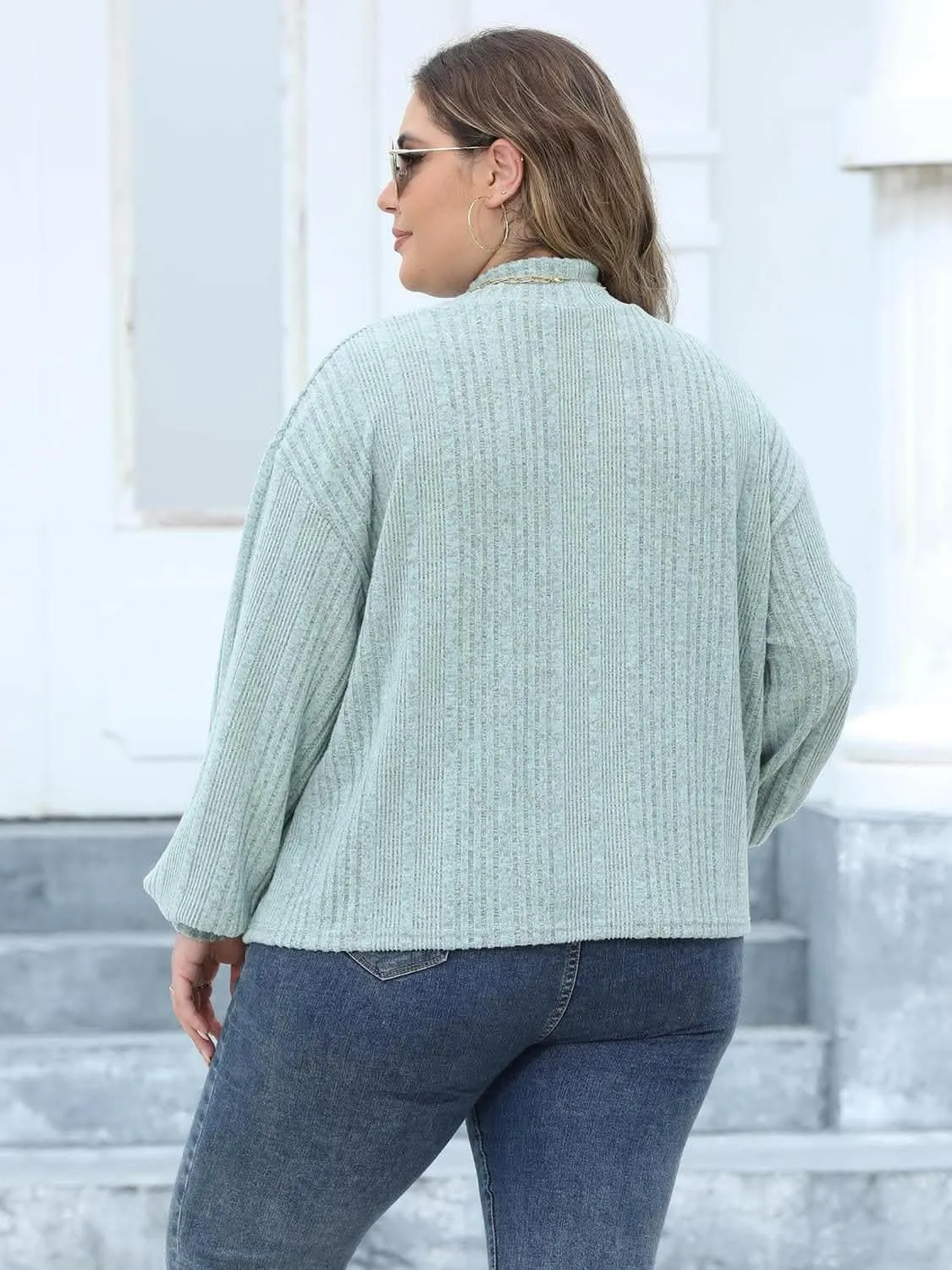 Cozy plus size ribbed mock neck top