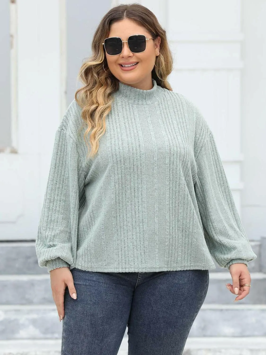 Cozy plus size ribbed mock neck top
