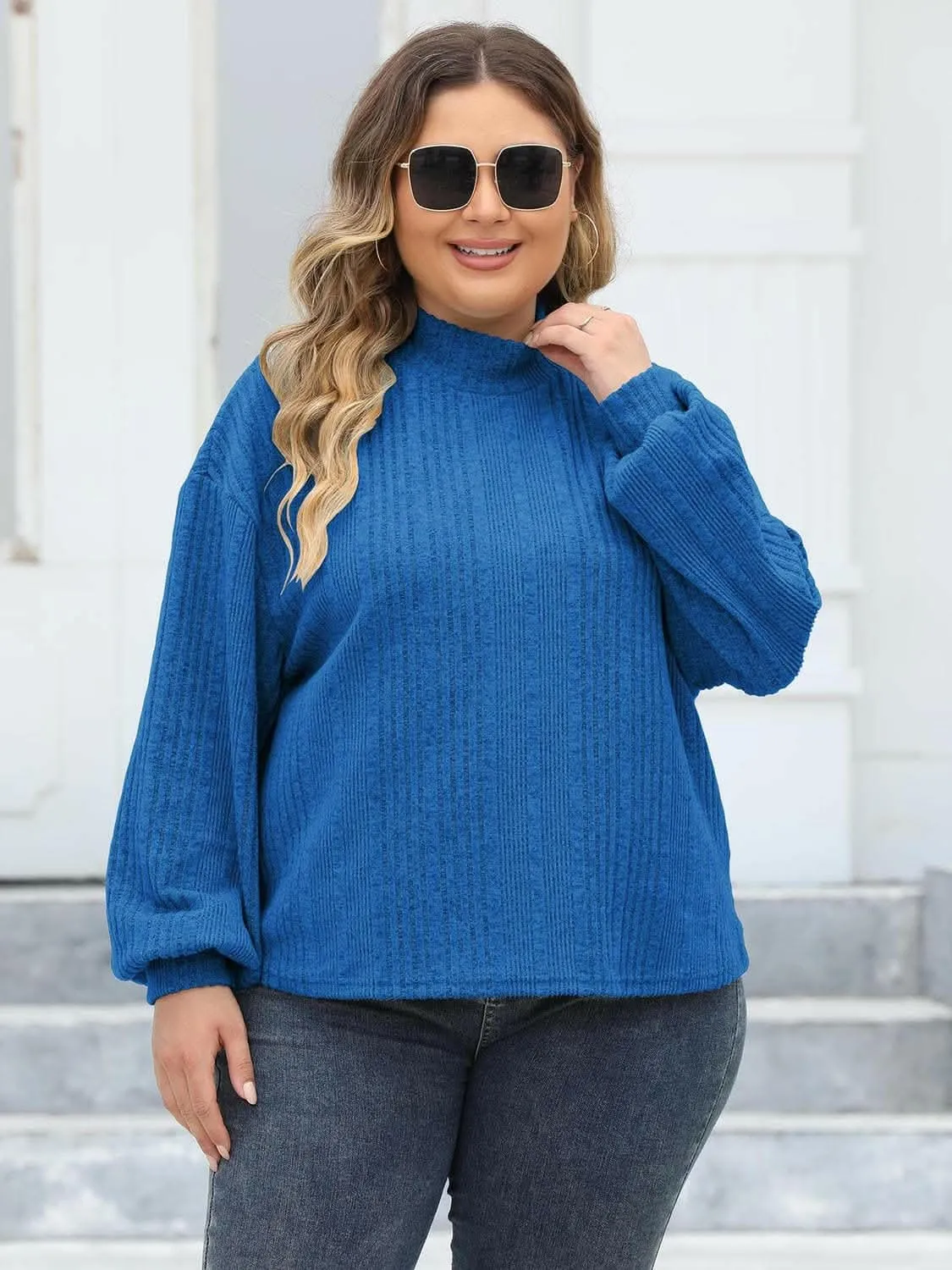 Cozy plus size ribbed mock neck top