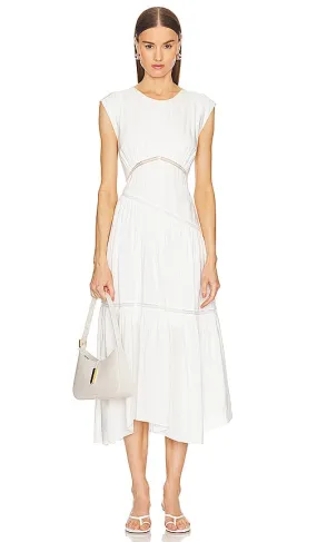 FRAME Gathered Seam Lace Inset Dress in White