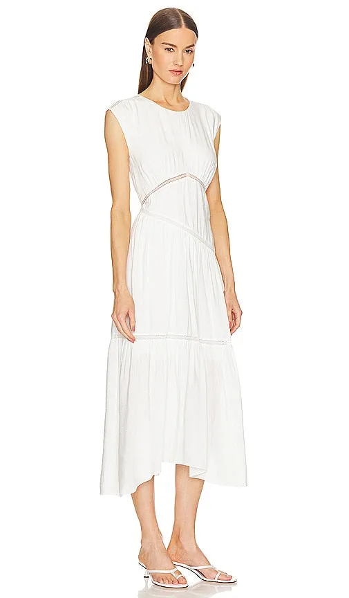 FRAME Gathered Seam Lace Inset Dress in White