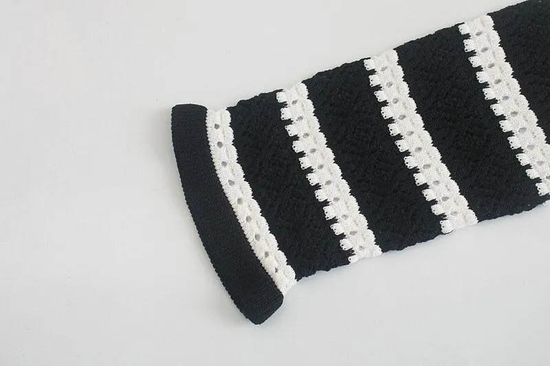 HOLLOW OUT STRIPED CROPPED KNITTED SWEATER