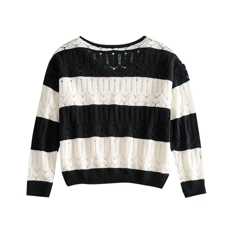 HOLLOW OUT STRIPED KNITTED SWEATER