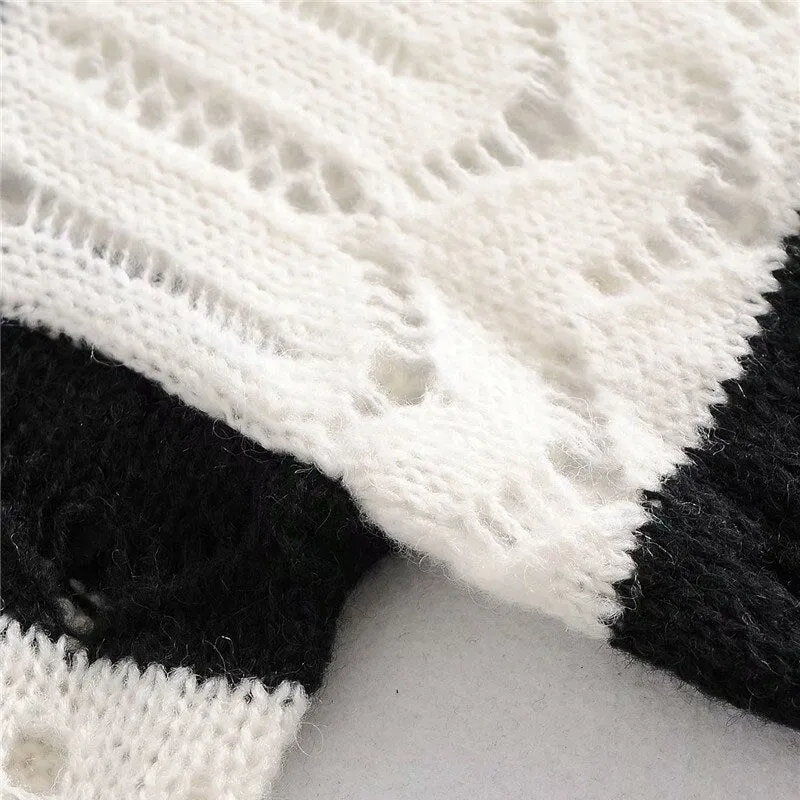 HOLLOW OUT STRIPED KNITTED SWEATER
