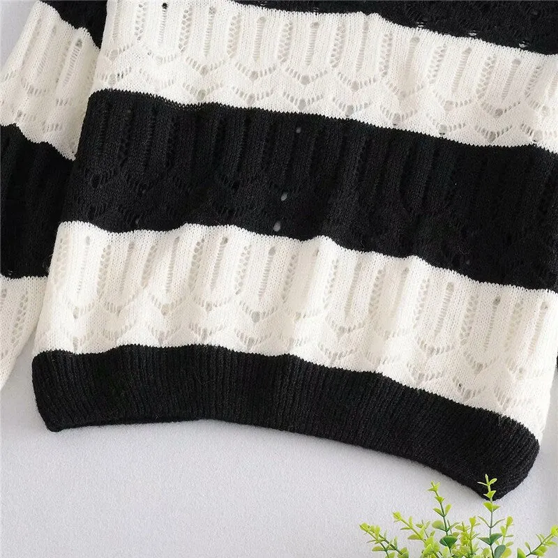 HOLLOW OUT STRIPED KNITTED SWEATER