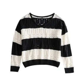 HOLLOW OUT STRIPED KNITTED SWEATER