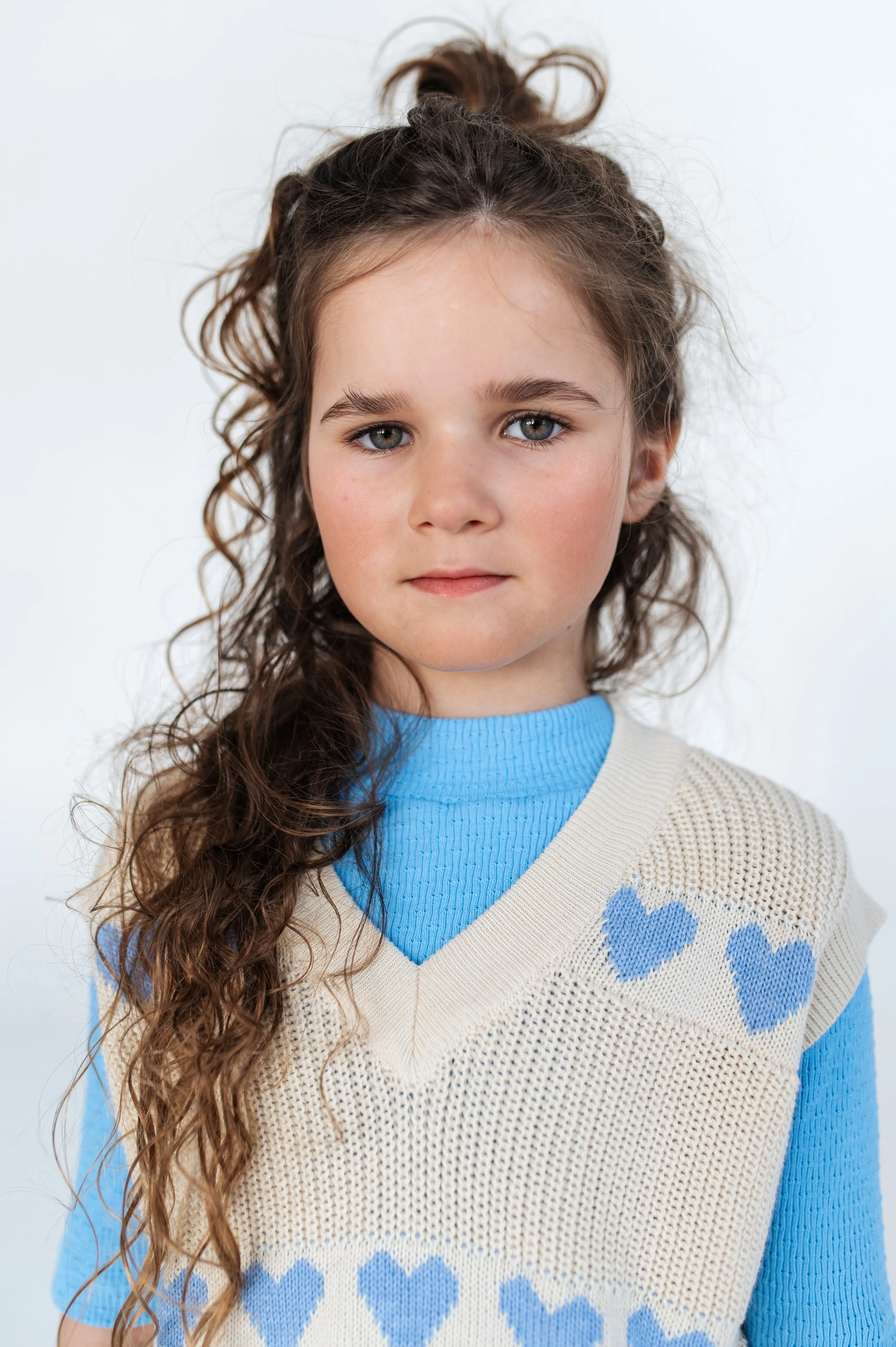 knit spencer - summer day blue hearts