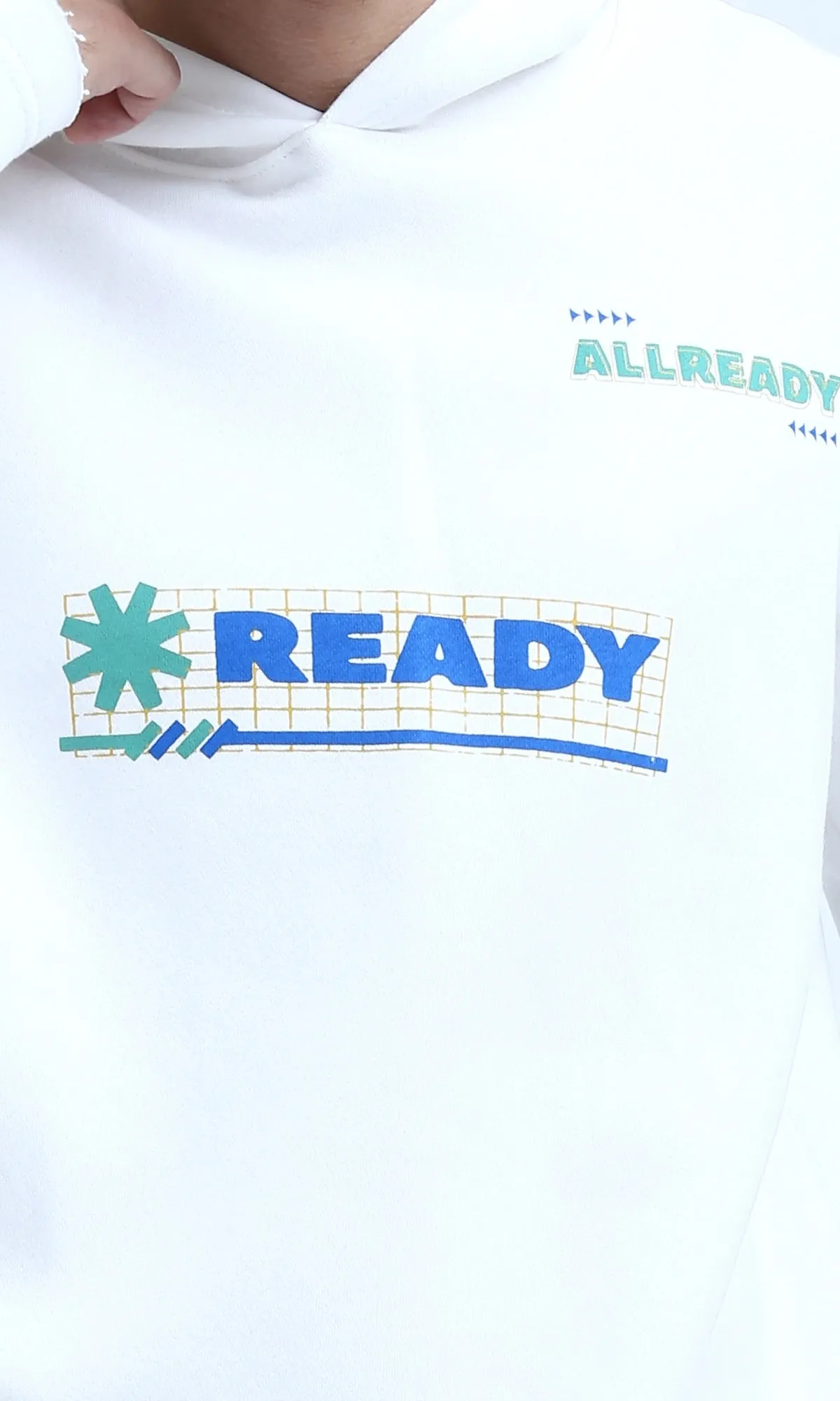 O200029 - Winter Printed ''Ready'' Off-White Hoodie With Long Sleeves