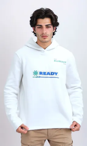 O200029 - Winter Printed ''Ready'' Off-White Hoodie With Long Sleeves