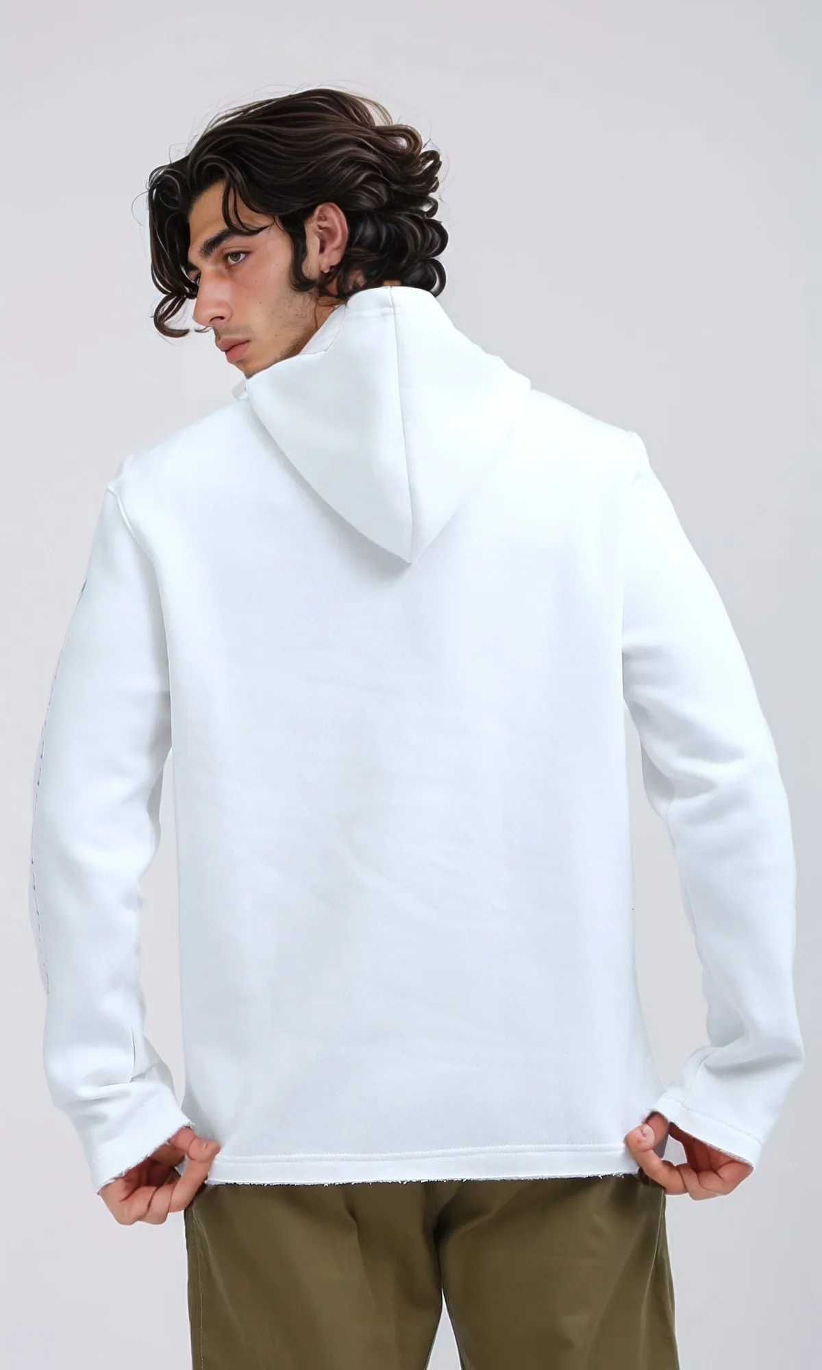 O200029 - Winter Printed ''Ready'' Off-White Hoodie With Long Sleeves