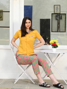 Orange Solid Cotton Top & Pyjama Set