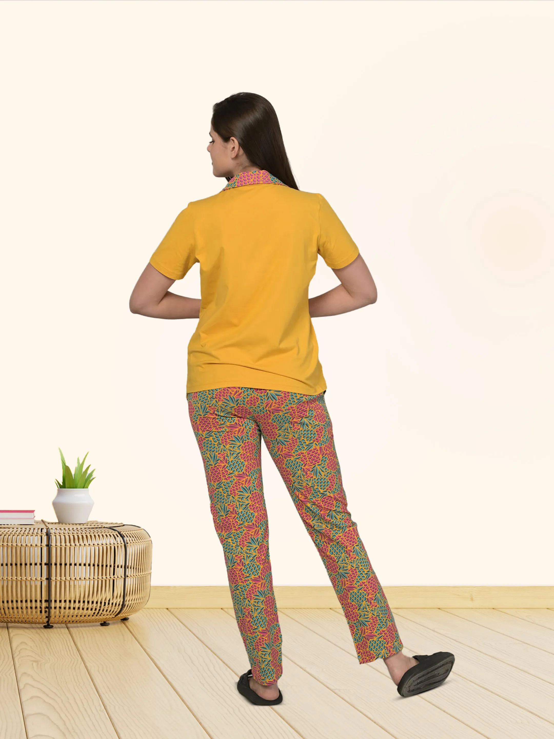 Orange Solid Cotton Top & Pyjama Set