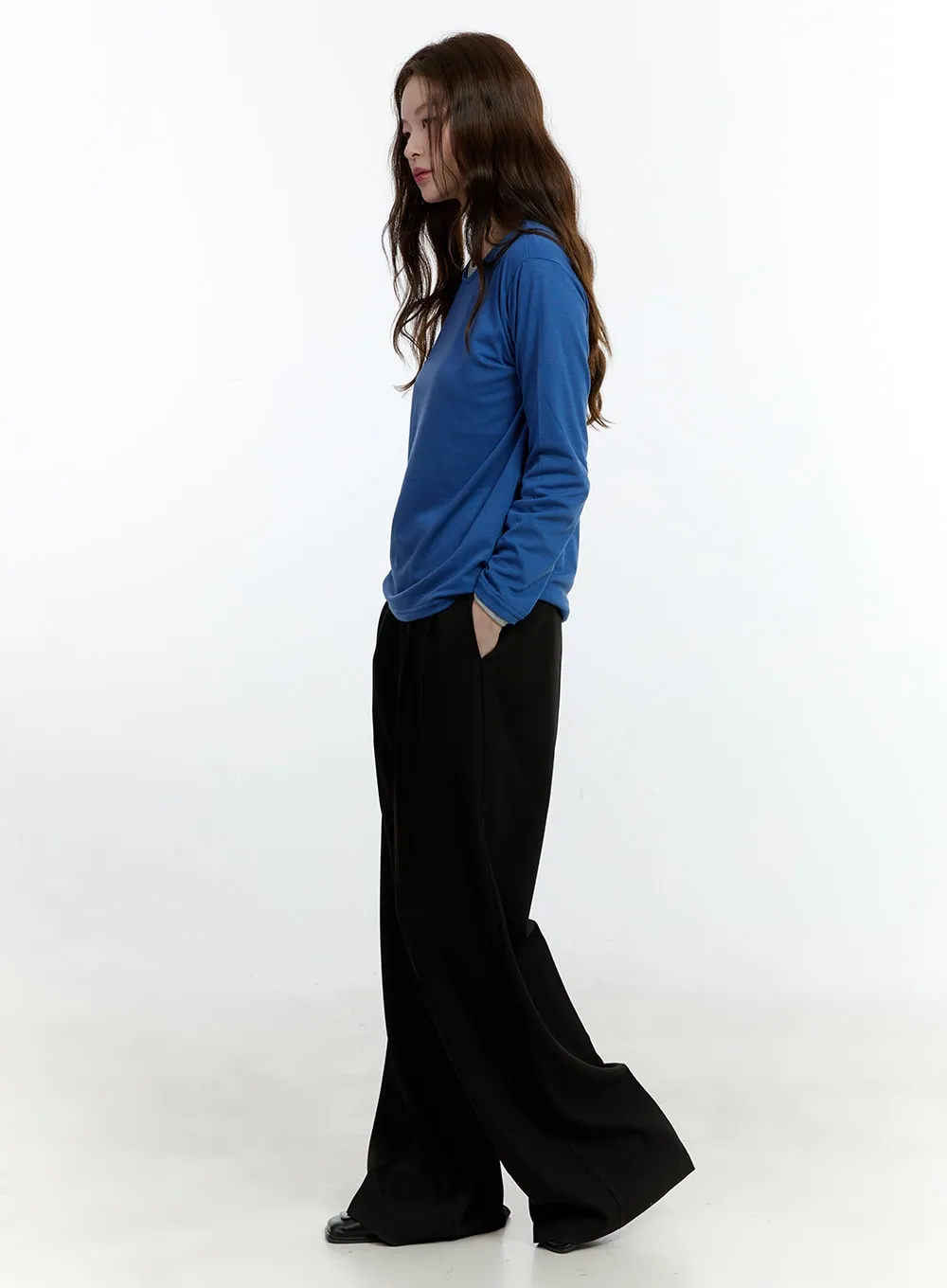 Pintuck Wide-Fit Slacks CF504