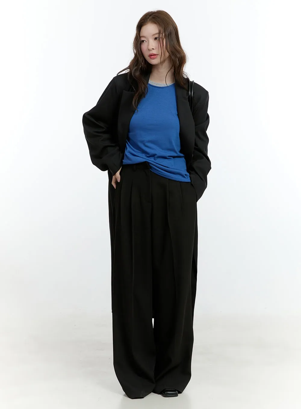 Pintuck Wide-Fit Slacks CF504