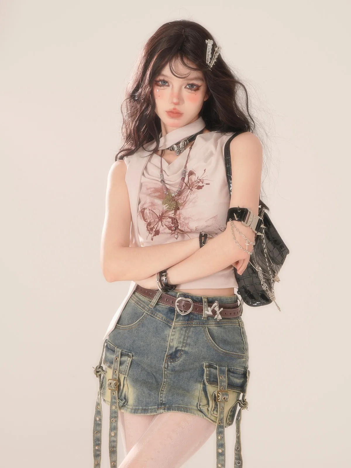 Super Girl Cool Sweet Tops Black Y2K