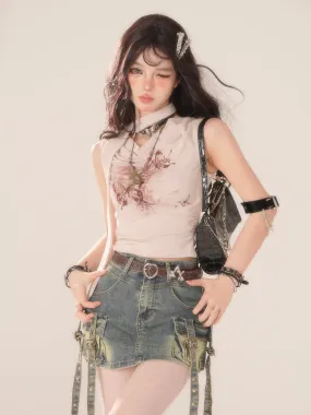 Super Girl Cool Sweet Tops Black Y2K