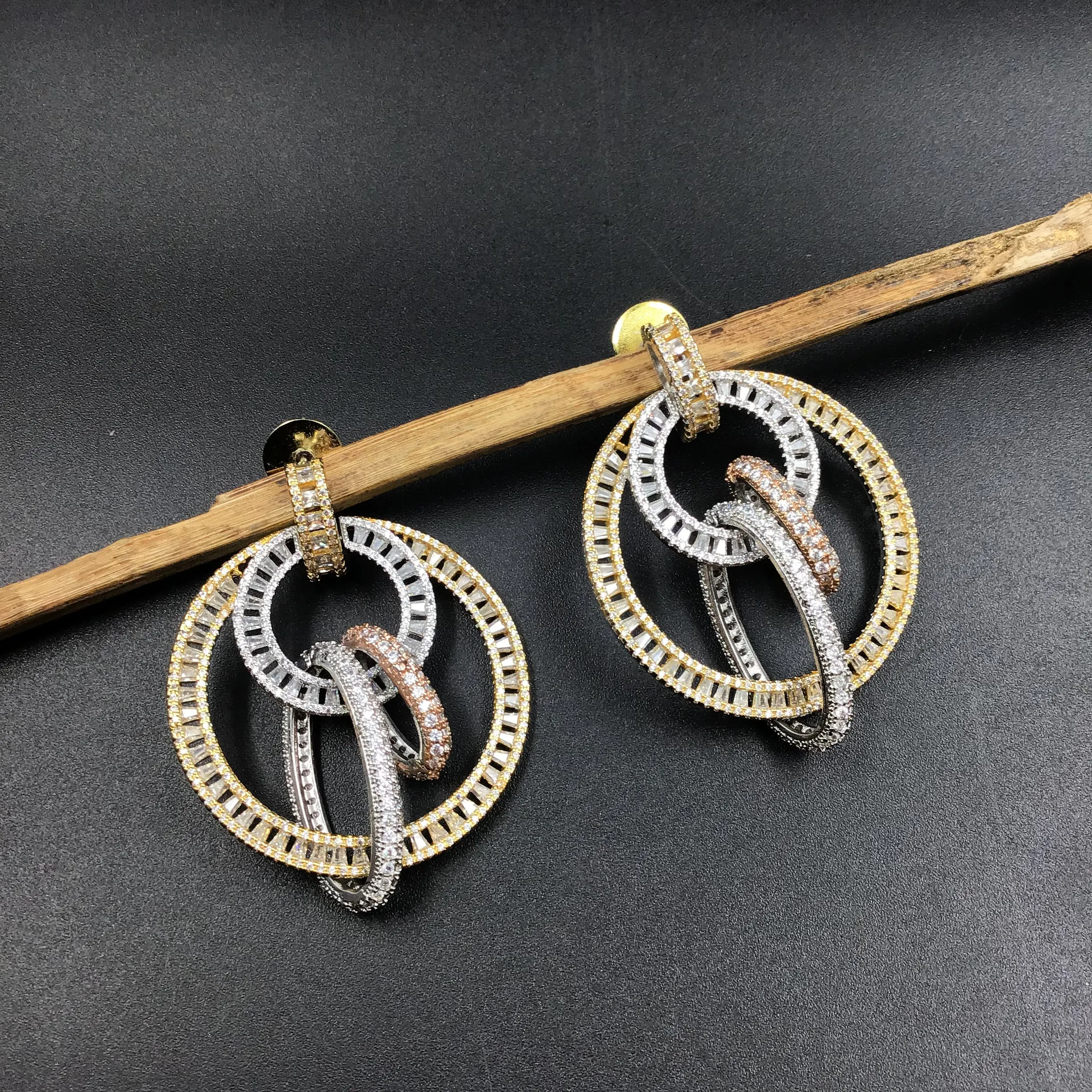 Three Tone Zircon/AD Earring 8786-2841