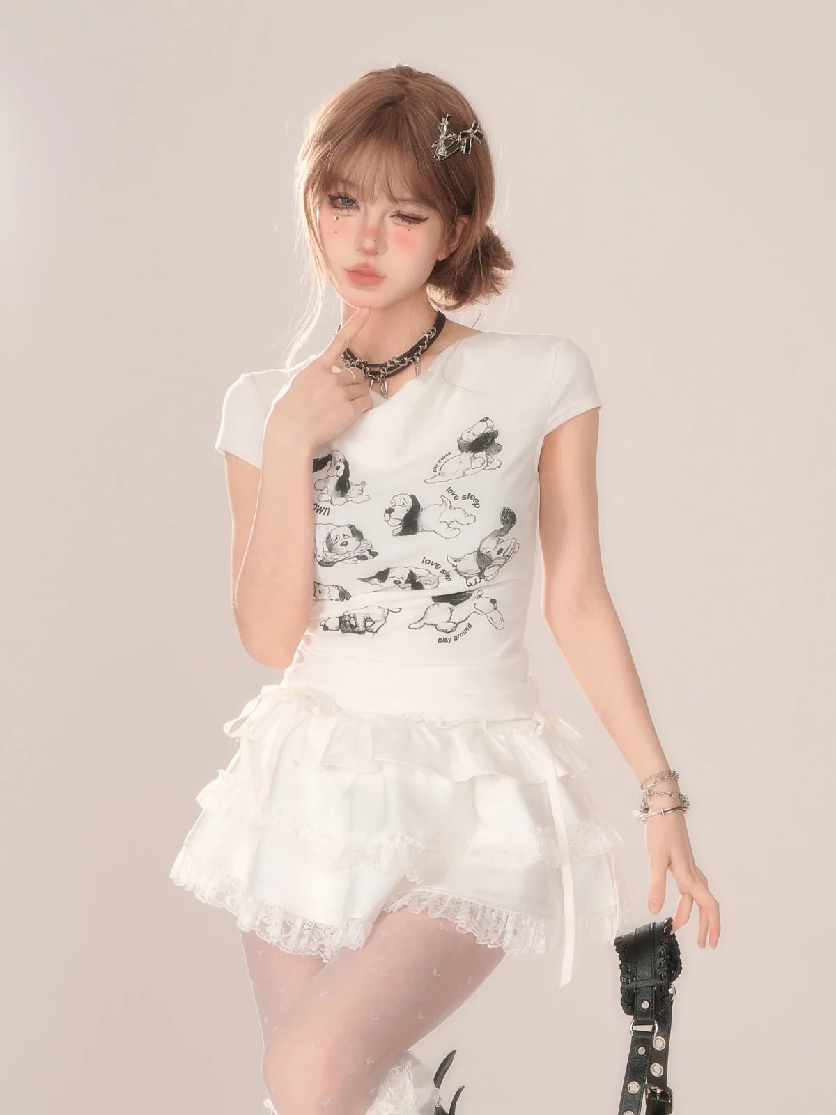 Tops Short Cute Dog Slim