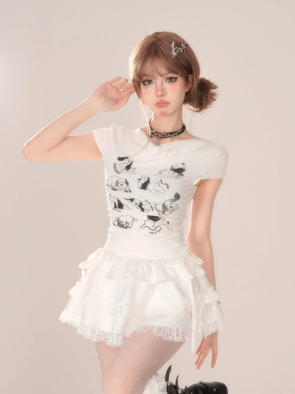 Tops Short Cute Dog Slim