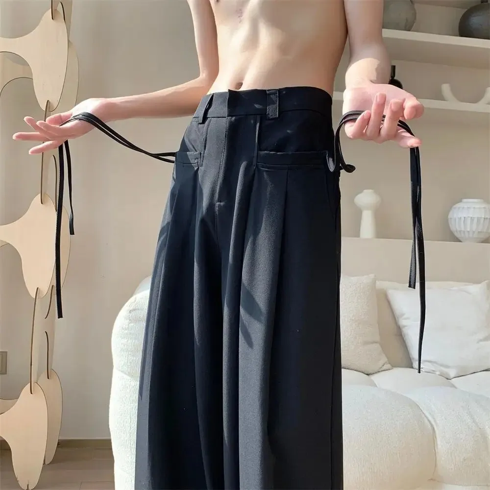 Wiaofellas  -  Baggy Male Suit Trousers Wide Leg Straight Stylish Korean Reviews Many Men's Summer Pants Clothes Offer Up Fashion Slacks